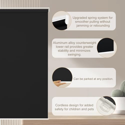 Image of Changshade Blackout Roller Shades for Indoor Windows,Cordless Roller Blinds,Free-Stop Roll Up Shades with Thermal Insulated, Uv Protection Fabric for Bedroom,Office,French Door,32.5 inch W72 H,Black