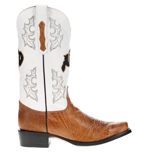 Image of Vaccari Men's Brooks Genuine Smooth Ostrich Leather NCAA Athletics Embroidery Western Cowboy Boots