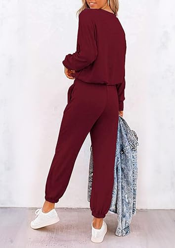 Image of PRETTYGARDEN Women's Two Piece Outfit Long Sleeve Crewneck Pullover Tops And Long Pants Tracksuit | Long Sleeve Shirts, Jogger Pants Pockets, Matching Track Suits, Fall Spring Comfy Clothes for Casual Outing, Cruise, Airport