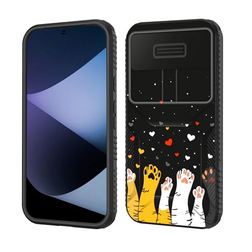 wiaekosef for Pixel 9 Pro XL Case Built in Slide Camera Lens Cover,Heavy Duty Shockproof Protection Dual Layer Case for Goolge Pixel 9 Pro XL 6.8 inch 2024,Cute Cat Paw Heart