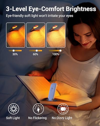 Image of DEWENWILS Book Reading Light, Amber Warm Clip On LED with 3 Adjustable Brightness for Eye Protection, Rechargeable USB, Perfect for Bookworms, Kids (White)
