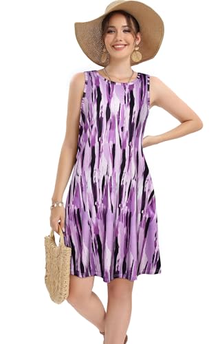 Image of elescat Women's Summer Dresses 2026 Beach Casual Sleeveless Floral Print Tank Loose Sundress with Pocket