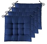 ELFJOY Set of 4 Solid Square 16” x 16” Tufted Chair Pads Indoor Seat Cushions Pillows with Ties (Navy) …