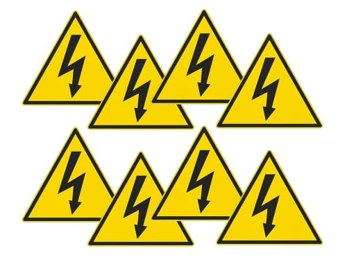 TLDSHOP® - 8 autocollants dangers courants électriques - Triangle jaune - Indicateur haute tension - PVC adhésif résistant - Lavable - Triangle 9 x 8 cm - Lot de 8 Cover