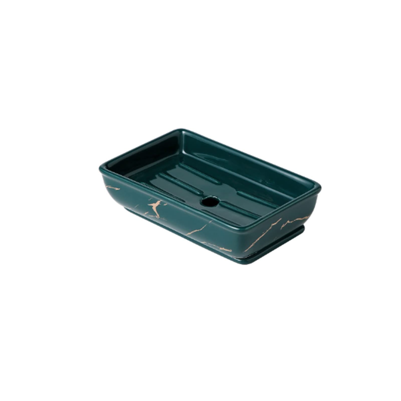 Jabonera La bandeja de jabón de cerámica verde es duradera y la bandeja tiene agujeros para el drenaje. Adecuado para baño y cocina. (13,8 x 8,6 cm)