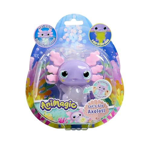 Animagic - Let’s GLO Axolotl Pastel - Mascota Electrónica Brillante - para Niños Desde 4 Años - Cuerpo Extensible con Perlas de Agua Fosforescentes y LED UV - Flota y Brilla en el Agua