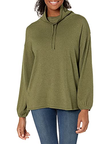 Max Studio Women's Drawstring Cowl Neck Sweater, Heather Sage, Small #TOP11