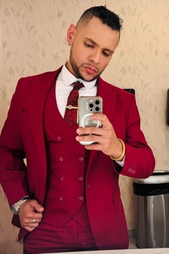 Wangyue 3 Piece Suit Slim Fit Double Breasted Mens Suits for Wedding Party Formal Prom One Button Blazer Vest Pants Sets3