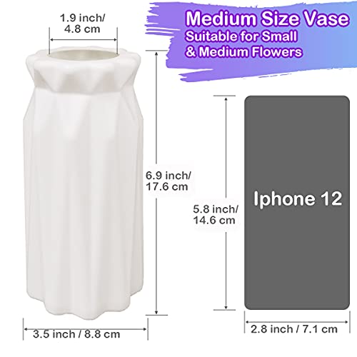2 Pack Ceramic Look Plastic Flower Vase For Indoor, Unbreakable Vase For Flower, White Vases White Flower Vases For Décor Living Room #TOP2