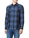 Sarga tejida - 100% algodón Wrangler Western Shirt Camisa, Azul Oscuro, S para Hombre
