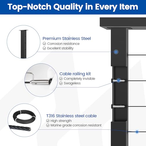 Barandilla de cable modular negra ajustable de 4 a 8 pies para cubiertas 5