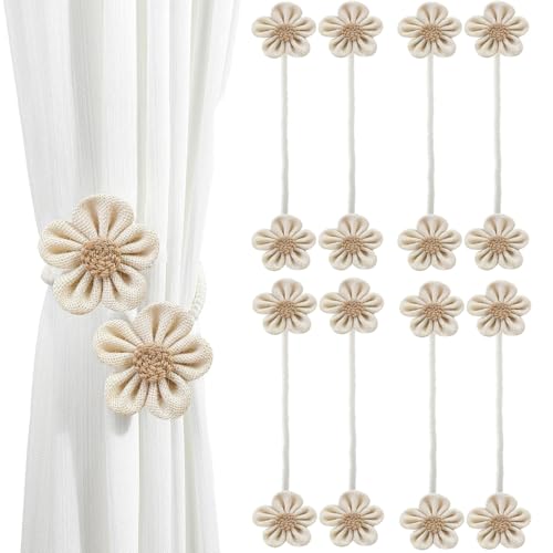 Image of Catchy Rope White & (Set of Brown Holders Holdback 2) Curtains Tieback Drapery Jute Tiebacks. Natural Decorative Window Neutral Combo Curtains Floral Curtain Beautiful (8, White)