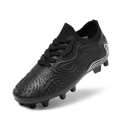 DREAM PAIRS Boys Girls Soccer Cleats Kids Football Shoes for Little/Big Kid 13 Little Kid Black/Grey