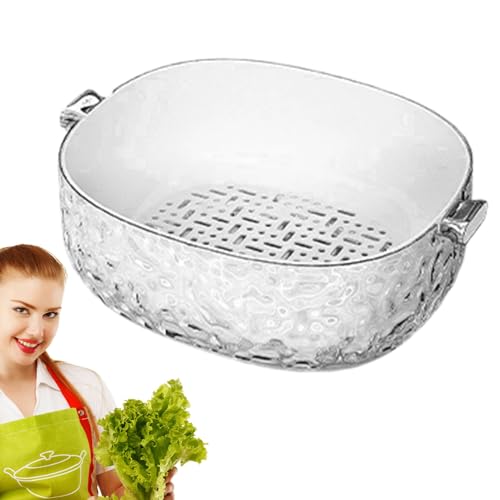 Cuenco limpiador de frutas – Colador multifuncional de doble capa, coladores y coladores – para limpiar cocinar, preparar alimentos, ensalada, bayas, fresas, tomates, picnic, camping, refrigerador