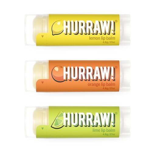 Hurraw! Lemon, Orange, Lime Lip Balms, 3 Pack Bundle: Organic, Certified Vegan, Cruelty and Gluten Free. Non-GMO, 100% Natural Ingredients. Bee, Shea, Soy and Palm Free. Made in USA