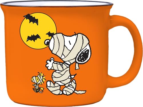 Spoontiques Peanuts Halloween Ceramic Camper Mug, 14oz - Microwave & Dishwasher Safe, for Cold & Hot Beverages - Snoopy