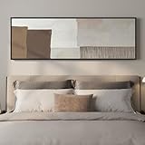 Framed Neutral Narrow Abstract Wall Art for Bedroom, Large Long Minimalist Horizontal Canvas Artwork for Walls, Modern Beige and Brown Picture Print for Living Room Over Bed Wall Art Decor, 20x60 Inch