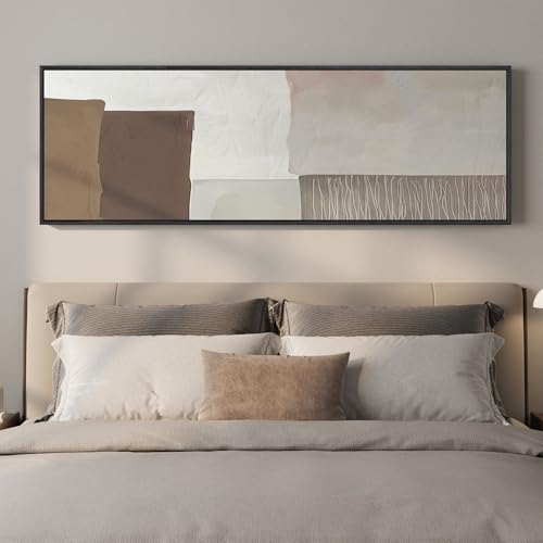 Framed Neutral Narrow Abstract Wall Art for Bedroom, Large Long