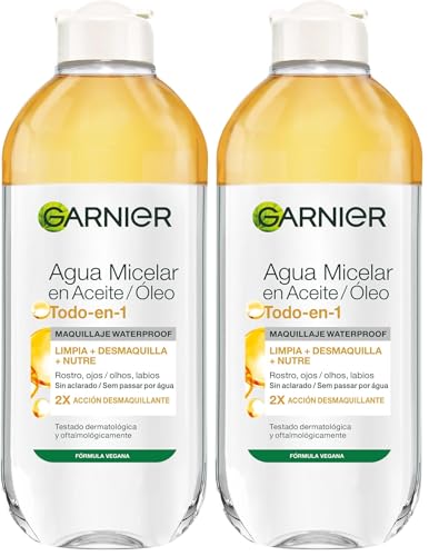 GARNIER Skin Active, Agua micelar (piel grasa, en aceite waterproof) - 400 ml. (Paquete de 2)