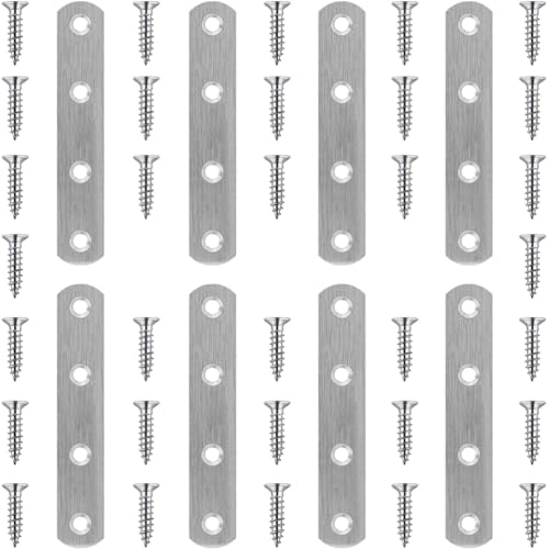 Image of 8 Pack Flat Straight Brace Brackets 4 Inch Stainless Steel Mending Plates Repair Fixing Brackets Heavy Duty Straight Repair Joining Plates with Screws