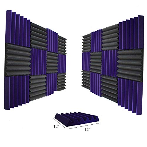 24 Pk 2x12x12 Char/Purple Soundproofing Foam Wedge Acoustic Wall Panels Tiles Studio Foam