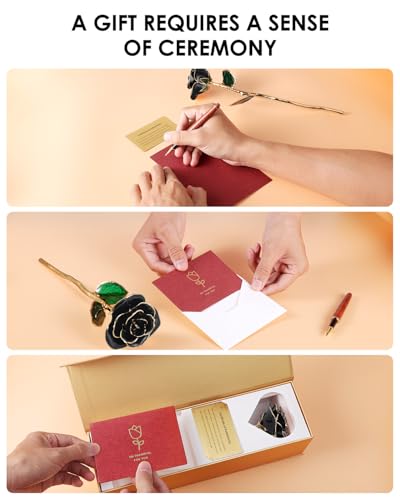 Image of 24K Gold Dipped Preserved Real Rose, Deluxe Keepsake, Black