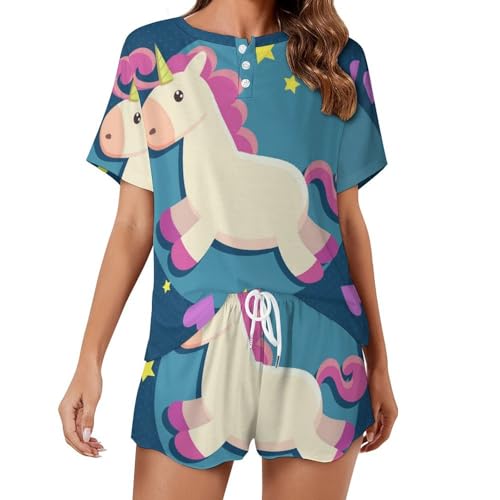 Ensemble de pyjama pour femme Licorne Amoureuse idéal pour le homewear et le sommeil estival