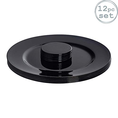Argon Tableware Juego de bajoplatos y Posavasos - Forma Circular - Negro - Pack de 12 (6 de Cada)