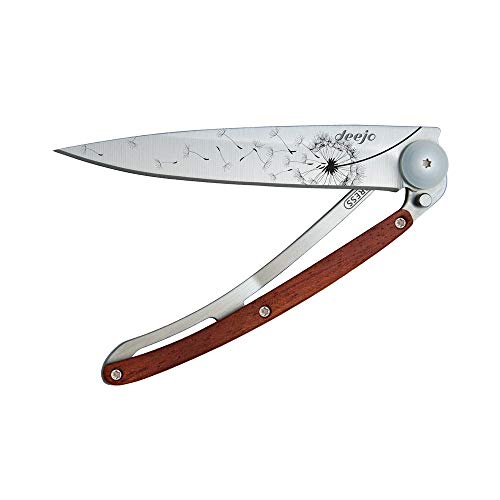 Ultra-Light Folding Pocket Knife with Belt Clip - 37g Coral Wood Version - Thin and Sharp Blade - Make a Wish Pattern - Stainless Steel - Elegant and Modern Design
