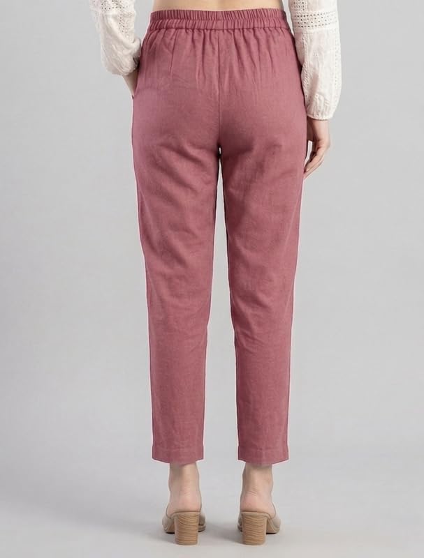 Image of Solid Cotton Woman Trousers Pants Regular Fit Kurti Pant with Drawstring Daily Office Formal Casual Use