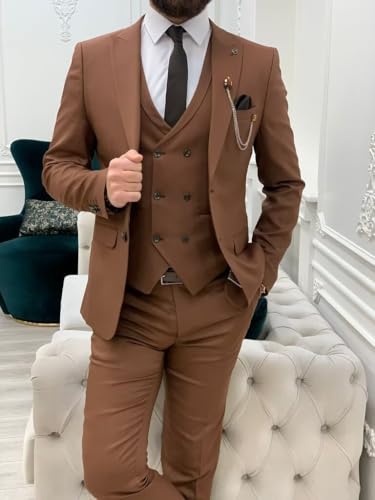 3 Piece Men's Suits Slim Fit Double Breasted Suit for Men Two Button Solid Blazers Vest Pants Set Formal Wedding Suit2