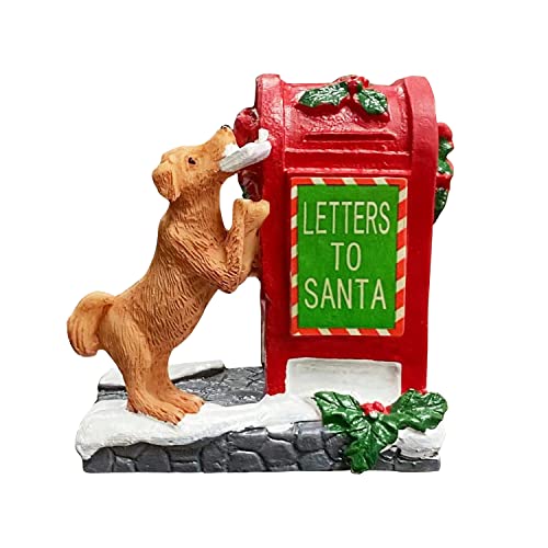 Christmas Village Accessories Ornaments Resin Puppy Letters to Santa Mailbox Christmas Village Sets Decoration for Xmas Festival Holiday