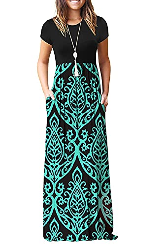 Image of MISFAY Women's Short Sleeve Maxi Dresses Long Casual Dresses with Pockets | Empire Elastic Waist, Crew Neck, Floor Length, Strentchy Flowy A Line Fit, Loose Plain Summer Outfits, Vacation Wear