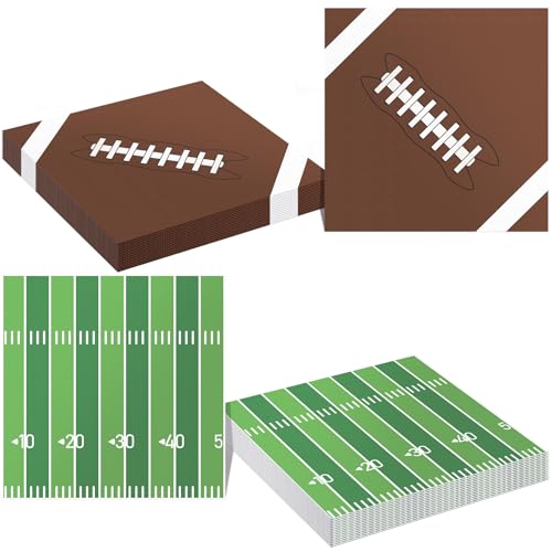 Football Birthday Party Decorations 50 Pack Disposable Paper Football Napkins Football Theme Party Favors Supplies Superbowl Decorations Tailgate Table Decor Football Pattern Field Cocktail Napkins