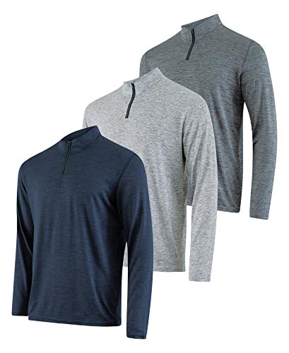 Mens Quarter 1/4 Zip Pullover Long Sleeve Athletic Quick Dry Dri Fit Shirt Gym Running Performance Golf Half Zip Top Thermal Workout Sweatshirts Sweater Jacket - 3 Pack-Set 2,XXL