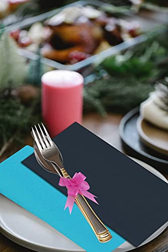 Image of Ruvanti Cloth Napkins Set of 12, 18x18 Inches Napkin Cloth Washable, Soft, Durable, Absorbent Cotton Blend. Table Dinner-Napkin Cloth for Hotel, Lunch, Restaurant, Wedding Parties - Dark Grey & Teal