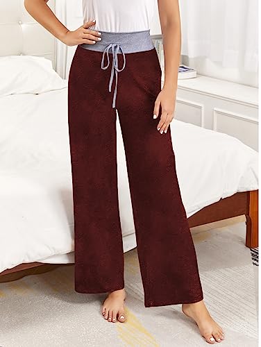 Image of iChunhua Women's Comfy Stretch Floral Print Drawstring Palazzo Wide Leg Lounge Pant