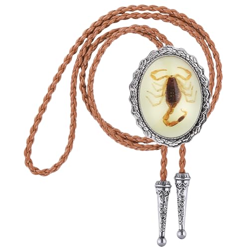 Image of Btilasif Bolo Tie Brown for Men, Scorpion Luminous Stone Cowboy Tie Western Leather Necktie Necklace for Women