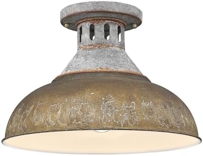 Golden Lighting -Kinsley Semi-Flush Aged Galvanized Steel with Rust Shade- Semi Flush Mount Ceiling Light, Ceiling Light Fixture, Light Fixtures Ceiling Mount,