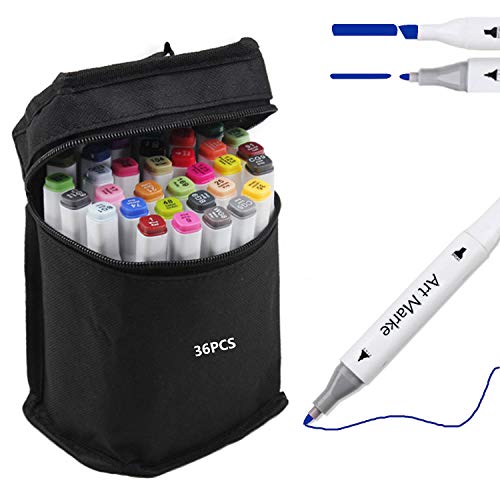 36 Colors Dual-Tip Art Marker Set for Kids Adults, Alcohol-Based Permanent Drawing Markers Professional for Adult Coloring Sketching Painting DIY (36 set)