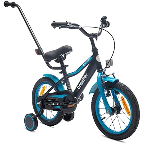 sun baby Kinderfahrrad Jungen Fahrrad Stützräder mit Abnehmbarer Schubstange 12 14 16 Zoll ab 2-6 Jahre BMX Kinder Fahrrad (Blau, 16 Zoll) Cover
