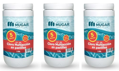 Mugar- Cloro Mini Pastillas 5 Acciones 1kg en Pastillas de 20 Gramos para Mini Piscinas- Paquetes 1-2-3-4kg (3)