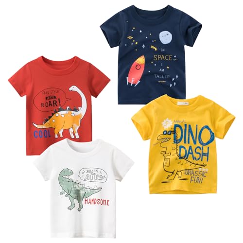 Image of DEEKEY Toddler Boys Shirts Short-Sleeve Little Kids t Shirts Boys' Tops, Tees & Shirts Graphic TEE Age for 2-7 Years 4-Pack