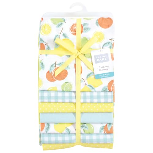 Image of Little Treasure Hudson Baby Cotton Poly Flannel Receiving Blankets Multipack, Yellow Citrus Mint, 30x30 inches