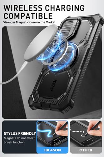 Image of i-Blason for Samsung Galaxy S24 Case with Camera Cover Stand, [Compatible with MagSafe] [Built-in Screen Protector], Anti-Fall Magnetic Phone Case for Samsung Galaxy S24 6.2 inch, Black