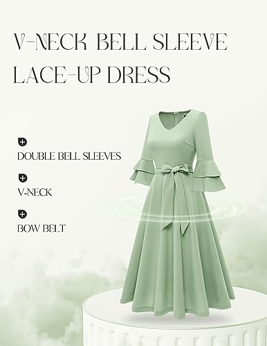 Image of DRESSTELLS Women's Cocktail Dress Summer Wedding Guest Party Vintage 3 /4 Bell Sleeve V Neck A-Line Dress