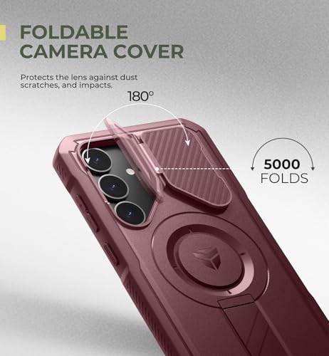 Image of Dexnor for Samsung Galaxy S25 Plus Case with Camera Cover & Adjustable Kickstand & Built-in Screen Protector, Magnetic Rugged Shockproof Bumper Cases Heavy-Duty Protective Cover (2025),Maroon Red