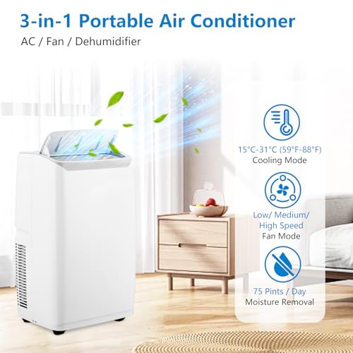 Image of PioneerWorks 14000BTU Portable AC, 750sqft,51dB, Remote & Timer, Sleep Mode | Dehumidifier and fan modes for home and office use