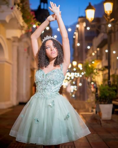 Image of Youjiayi 3D Butterfly Short Homecoming Dresses for Teens Off Shoulder DAMA Dresses for Quinceanera Glitter Sequin Prom Dress