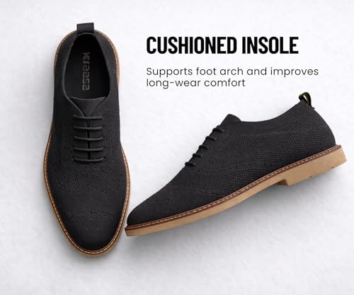 Image of Kraasa Men's Casual Sneaker Lace-Up Oxford Shoes | Breathable Knit Upper | Lightweight & Comfortable | Stylish Brown Sole | Office